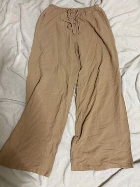 Women's Wide-Leg Drawstring Pants - Tan